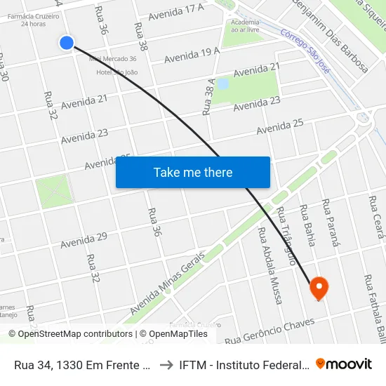 Rua 34, 1330 Em Frente Ao Terminal Rodoviário to IFTM - Instituto Federal do Triângulo Mineiro map