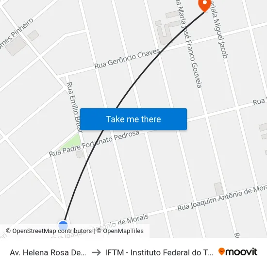 Av. Helena Rosa De Morais, 170 to IFTM - Instituto Federal do Triângulo Mineiro map