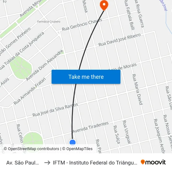 Av. São Paulo, 624 to IFTM - Instituto Federal do Triângulo Mineiro map