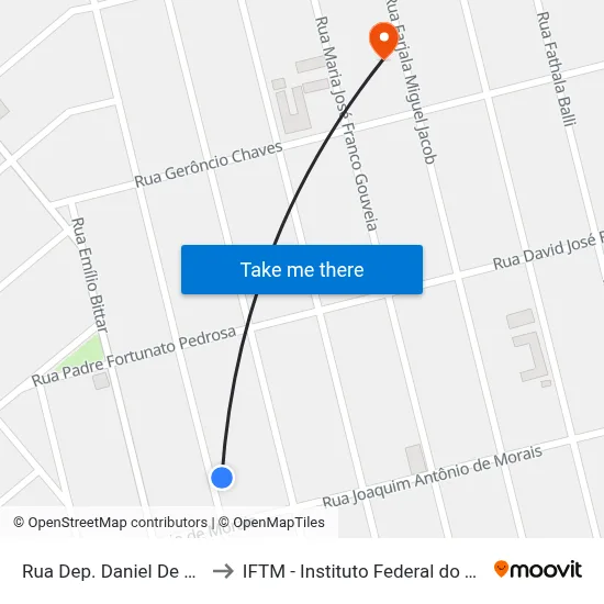 Rua Dep. Daniel De Carvalho, 755 to IFTM - Instituto Federal do Triângulo Mineiro map