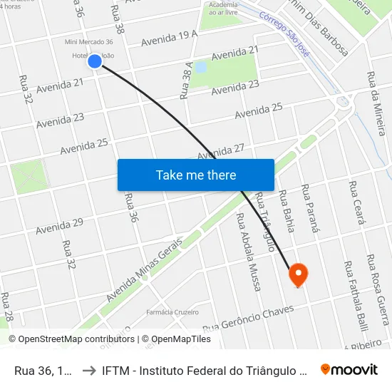 Rua 36, 1553 to IFTM - Instituto Federal do Triângulo Mineiro map