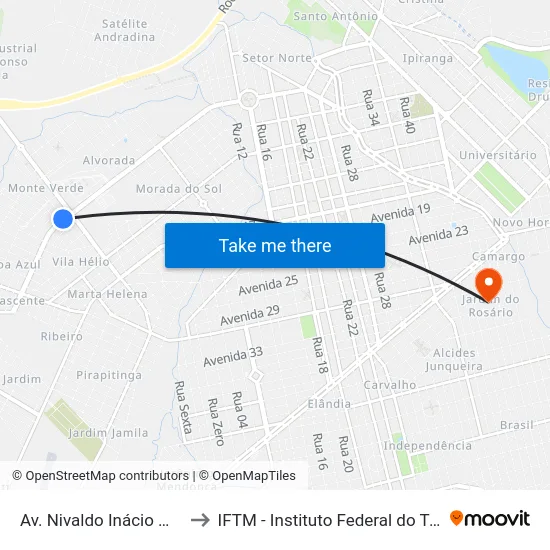 Av. Nivaldo Inácio Moreira, 2526 to IFTM - Instituto Federal do Triângulo Mineiro map