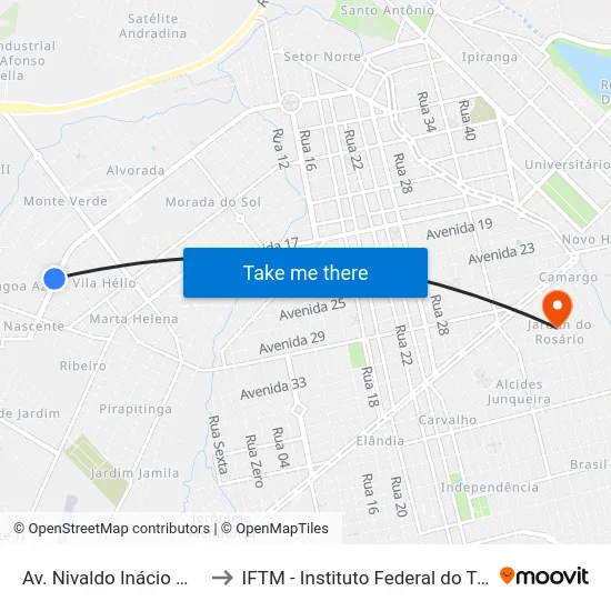 Av. Nivaldo Inácio Moreira, 3012 to IFTM - Instituto Federal do Triângulo Mineiro map
