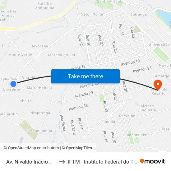 Av. Nivaldo Inácio Moreira, 3240 to IFTM - Instituto Federal do Triângulo Mineiro map