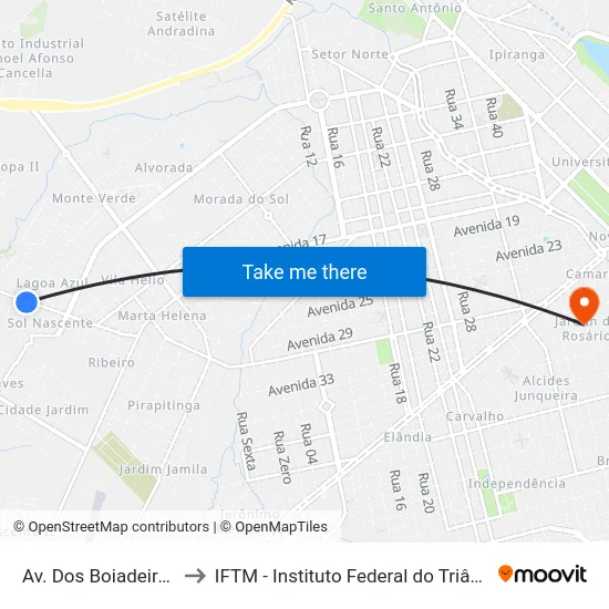 Av. Dos Boiadeiros, 1965 to IFTM - Instituto Federal do Triângulo Mineiro map