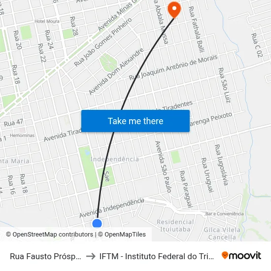 Rua Fausto Próspero, 3867 to IFTM - Instituto Federal do Triângulo Mineiro map