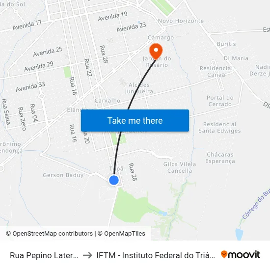 Rua Pepino Laterza, 1700 to IFTM - Instituto Federal do Triângulo Mineiro map