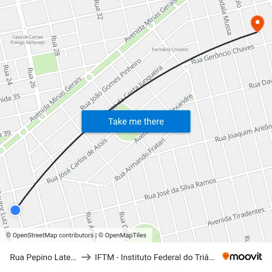 Rua Pepino Laterza, 296 to IFTM - Instituto Federal do Triângulo Mineiro map