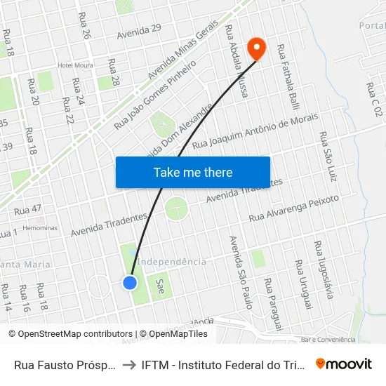Rua Fausto Próspero, 3401 to IFTM - Instituto Federal do Triângulo Mineiro map