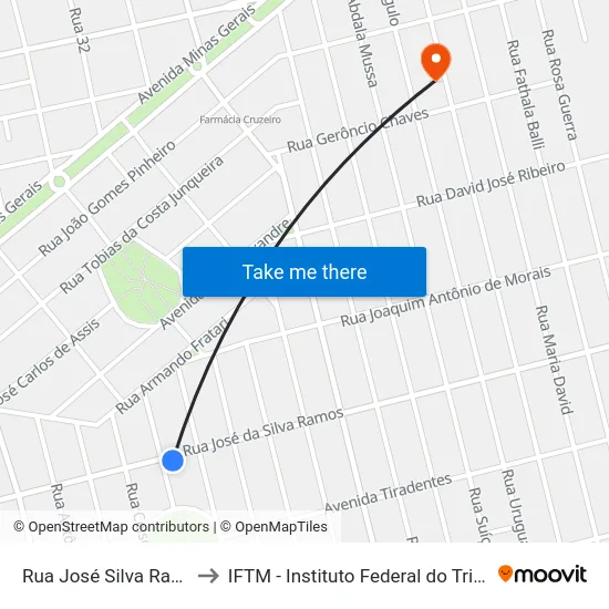 Rua José Silva Ramos, 1229 to IFTM - Instituto Federal do Triângulo Mineiro map