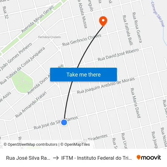 Rua José Silva Ramos, 989 to IFTM - Instituto Federal do Triângulo Mineiro map