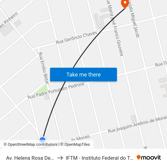 Av. Helena Rosa De Morais, 165 to IFTM - Instituto Federal do Triângulo Mineiro map