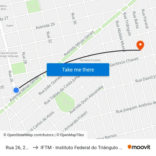 Rua 26, 2213 to IFTM - Instituto Federal do Triângulo Mineiro map