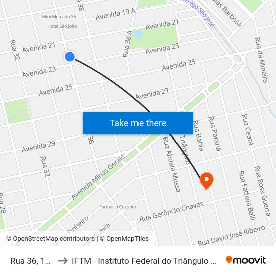 Rua 36, 1679 to IFTM - Instituto Federal do Triângulo Mineiro map
