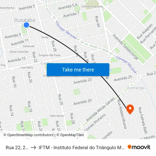 Rua 22, 263 to IFTM - Instituto Federal do Triângulo Mineiro map