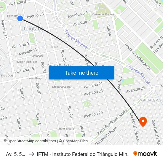 Av. 5, 500 to IFTM - Instituto Federal do Triângulo Mineiro map