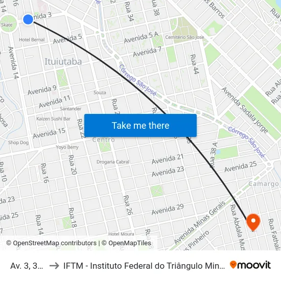 Av. 3, 330 to IFTM - Instituto Federal do Triângulo Mineiro map