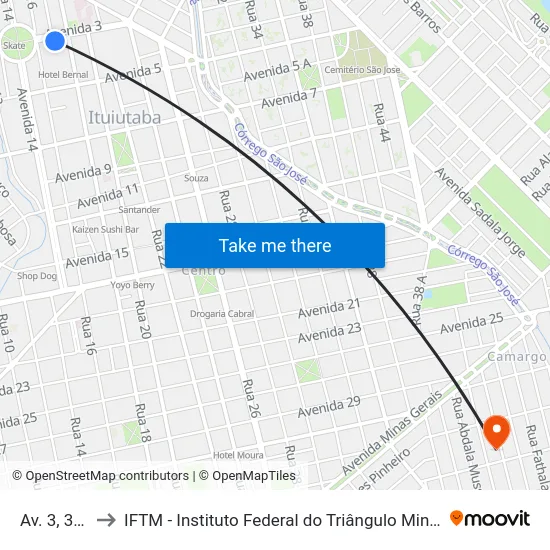 Av. 3, 341 to IFTM - Instituto Federal do Triângulo Mineiro map
