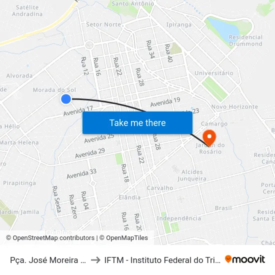 Pça. José Moreira Gonçalves to IFTM - Instituto Federal do Triângulo Mineiro map