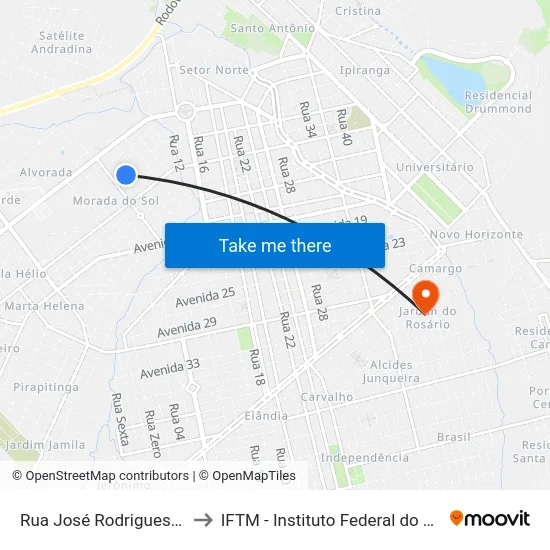Rua José Rodrigues Furtado, 513 to IFTM - Instituto Federal do Triângulo Mineiro map