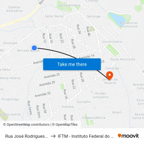 Rua José Rodrigues Furtado, 687 to IFTM - Instituto Federal do Triângulo Mineiro map
