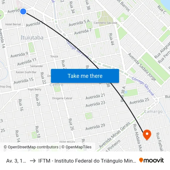 Av. 3, 139 to IFTM - Instituto Federal do Triângulo Mineiro map