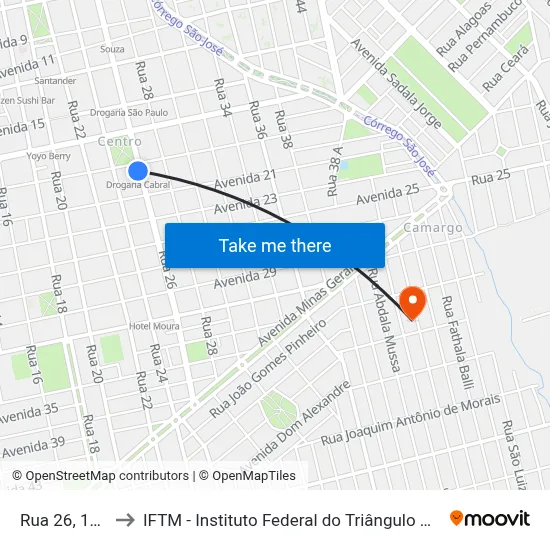 Rua 26, 1200 to IFTM - Instituto Federal do Triângulo Mineiro map