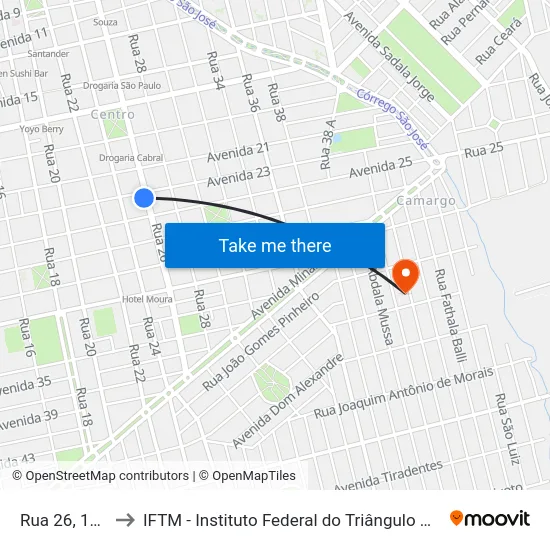 Rua 26, 1454 to IFTM - Instituto Federal do Triângulo Mineiro map