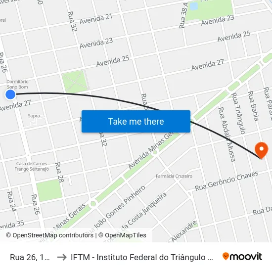 Rua 26, 1578 to IFTM - Instituto Federal do Triângulo Mineiro map