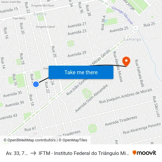 Av. 33, 710 to IFTM - Instituto Federal do Triângulo Mineiro map