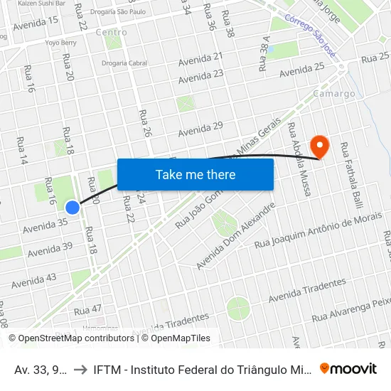 Av. 33, 900 to IFTM - Instituto Federal do Triângulo Mineiro map