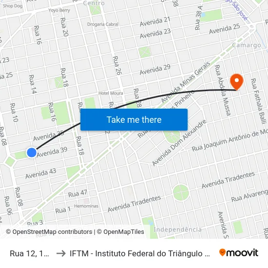 Rua 12, 1430 to IFTM - Instituto Federal do Triângulo Mineiro map