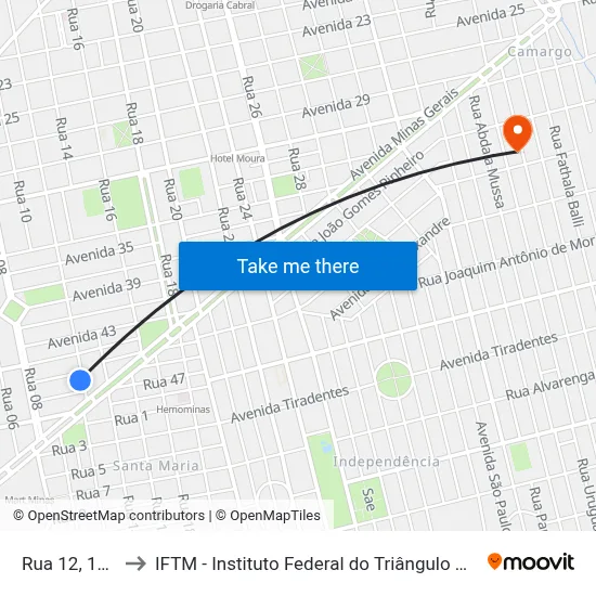 Rua 12, 1796 to IFTM - Instituto Federal do Triângulo Mineiro map