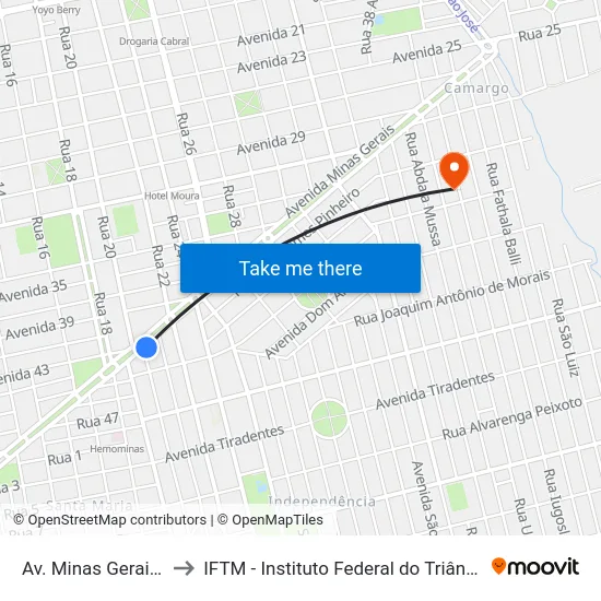 Av. Minas Gerais, 1955 to IFTM - Instituto Federal do Triângulo Mineiro map