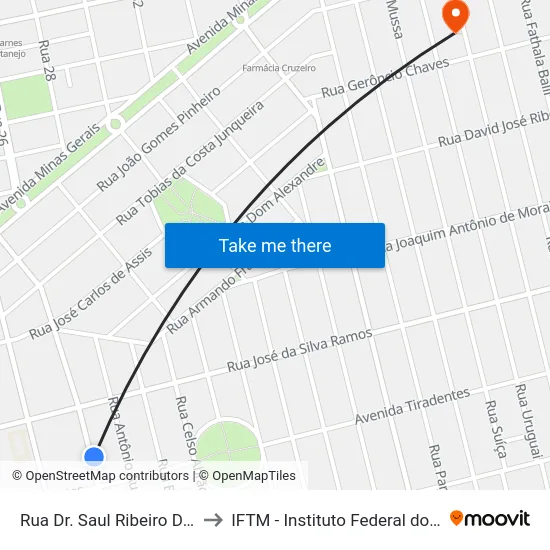 Rua Dr. Saul Ribeiro De Carvalho, 557 to IFTM - Instituto Federal do Triângulo Mineiro map