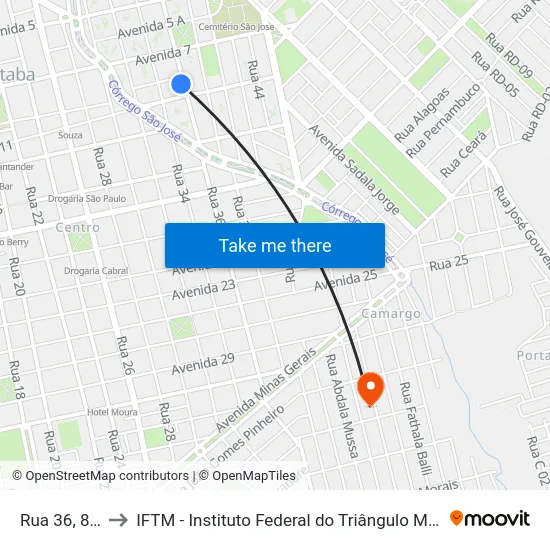 Rua 36, 898 to IFTM - Instituto Federal do Triângulo Mineiro map