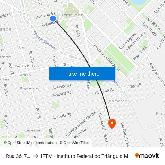 Rua 36, 757 to IFTM - Instituto Federal do Triângulo Mineiro map