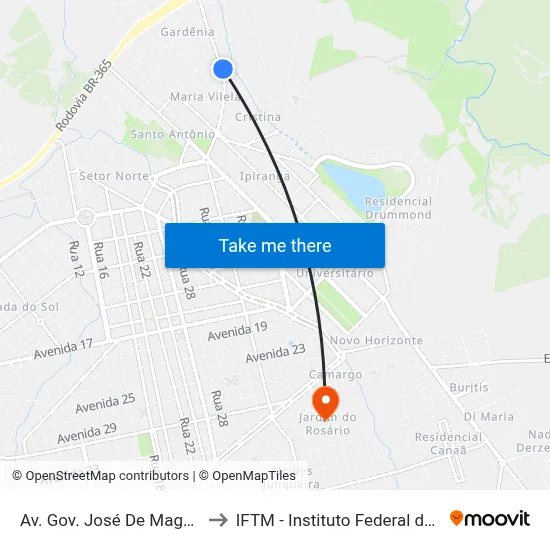 Av. Gov. José De Magalhães Pinto, 745 to IFTM - Instituto Federal do Triângulo Mineiro map