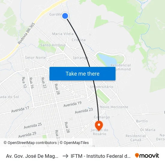 Av. Gov. José De Magalhães Pinto, 455 to IFTM - Instituto Federal do Triângulo Mineiro map