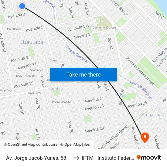 Av. Jorge Jacob Yunes, 586 | Pronto Socorro Municipal to IFTM - Instituto Federal do Triângulo Mineiro map