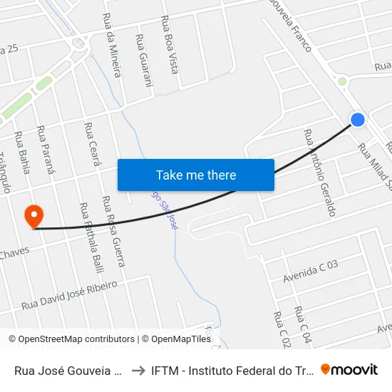 Rua José Gouveia Franco, 900 to IFTM - Instituto Federal do Triângulo Mineiro map