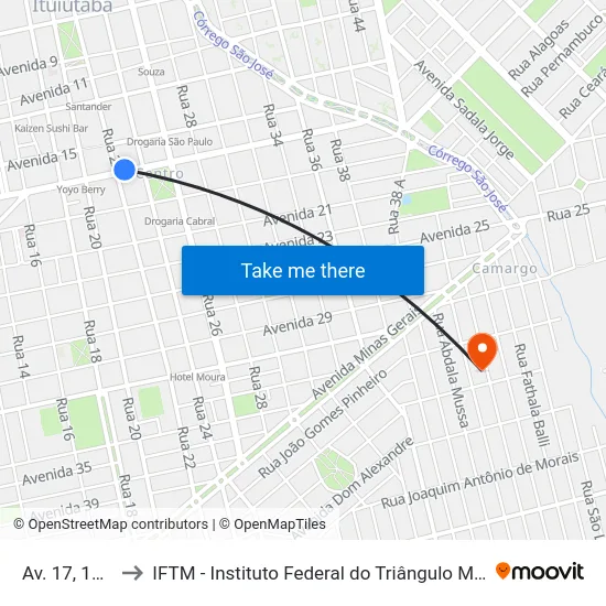 Av. 17, 1084 to IFTM - Instituto Federal do Triângulo Mineiro map