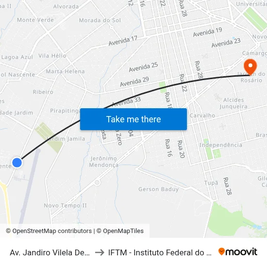 Av. Jandiro Vilela De Freitas, 4500 to IFTM - Instituto Federal do Triângulo Mineiro map