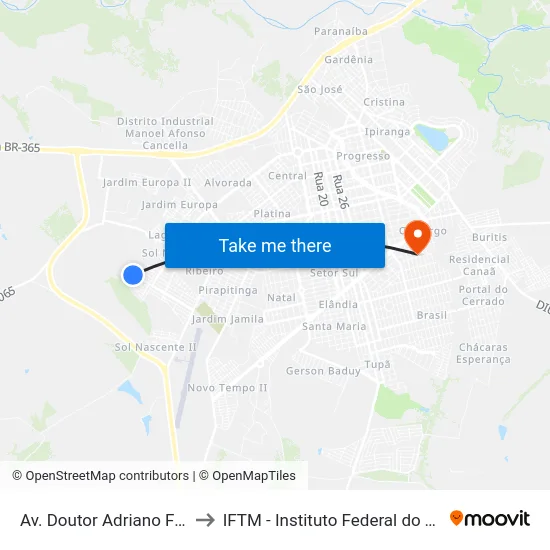 Av. Doutor Adriano Fonseca, 1155 to IFTM - Instituto Federal do Triângulo Mineiro map