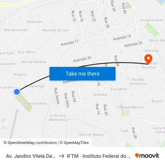 Av. Jandiro Vilela De Freitas, 4105 to IFTM - Instituto Federal do Triângulo Mineiro map