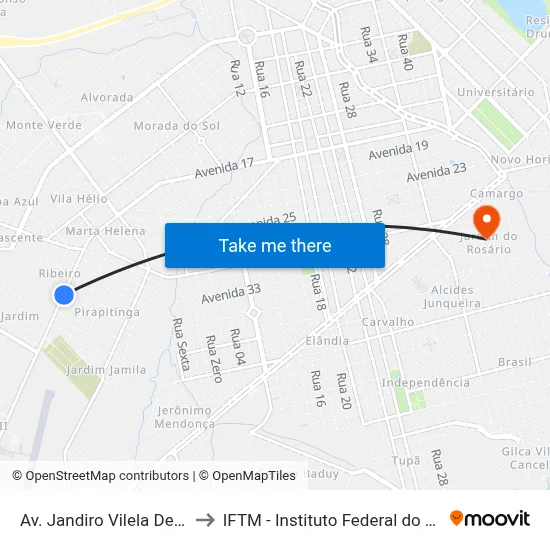 Av. Jandiro Vilela De Freitas, 3915 to IFTM - Instituto Federal do Triângulo Mineiro map