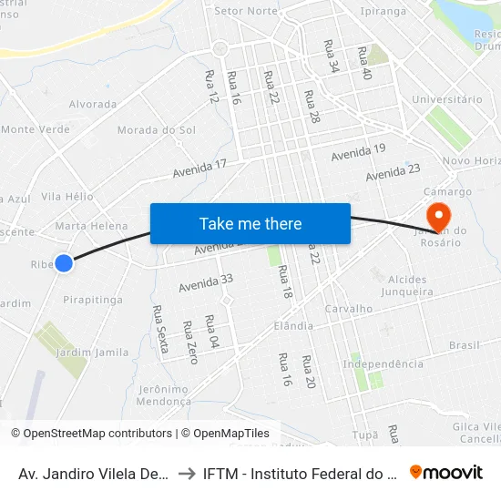 Av. Jandiro Vilela De Freitas, 3703 to IFTM - Instituto Federal do Triângulo Mineiro map
