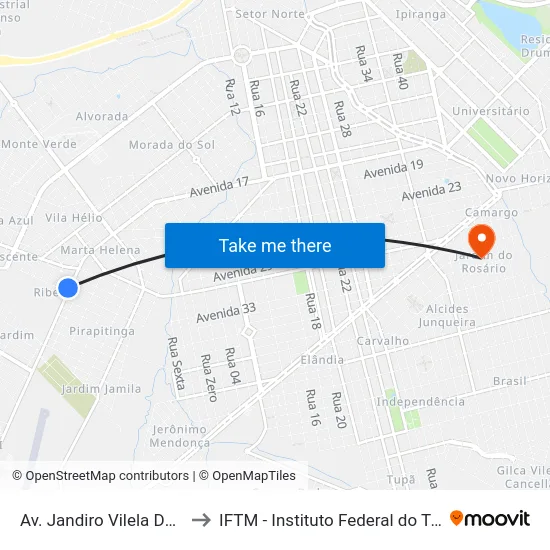 Av. Jandiro Vilela De Freitas, 977 to IFTM - Instituto Federal do Triângulo Mineiro map