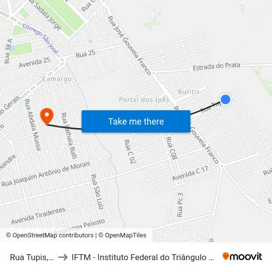 Rua Tupis, 21 to IFTM - Instituto Federal do Triângulo Mineiro map