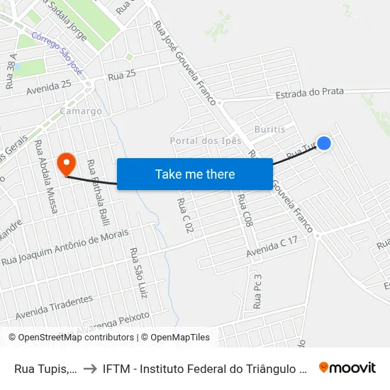 Rua Tupis, 21 to IFTM - Instituto Federal do Triângulo Mineiro map